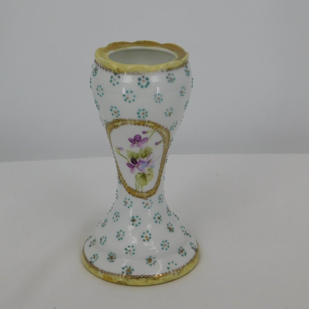 Antique Handpainted Porcelain Hatpin Holder Violets Nippon 4 3/4" tall FLAW